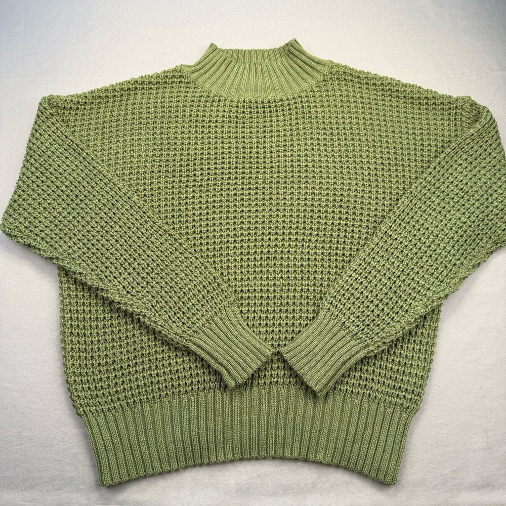 Princess Polly Waffle Knit Sweater Womens XS/S Olive Green Cropped Mock Neck